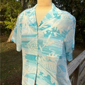 Dior Blue and White Tropical Patterned Shirt